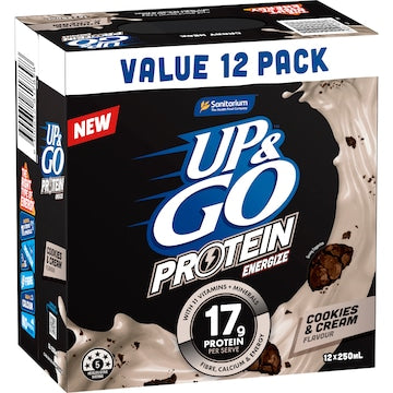 Up&Go Protein Energize Liquid Breakfast Cookies & Cream 250mL x 12 pack
