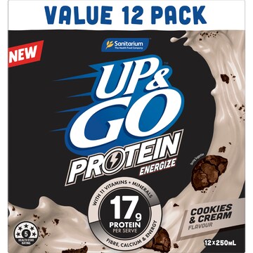 Up&Go Protein Energize Liquid Breakfast Cookies & Cream 250mL x 12 pack