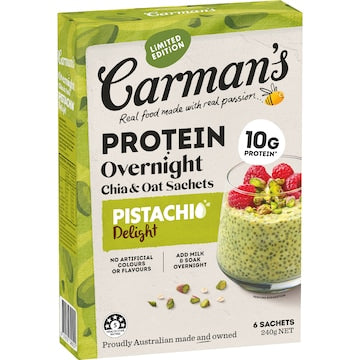 Carman's Protein Overnight Chia & Oat Sachets Pistachio Delight 240g 6 pack