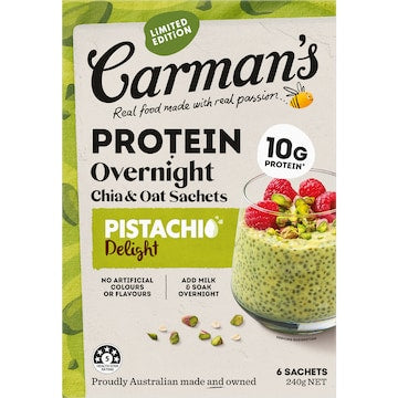 Carman's Protein Overnight Chia & Oat Sachets Pistachio Delight 240g 6 pack