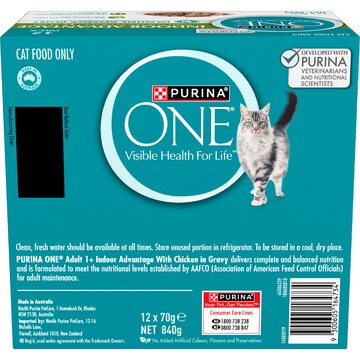 Purina One Indoor Advantage Wet Cat Food Chicken In Gravy 70g x 12 pack