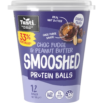 Tasti Smooshed Protein Balls Choc Fudge & Peanut Butter 168g 12 pack