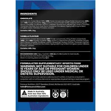 Famous Nutrition High Protein & Creatine Powder Variety Sachets 360g 8 pack