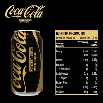 Coca-Cola Zero Caffeine Zero Sugar Soft Drink Cans 375mL x 30 pack