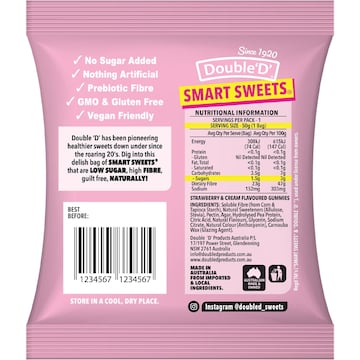 Double 'D' Smart Sweets Strawberry & Cream Bears 50g