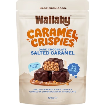 Wallaby Caramel Crispies Dark Chocolate Salted 100g
