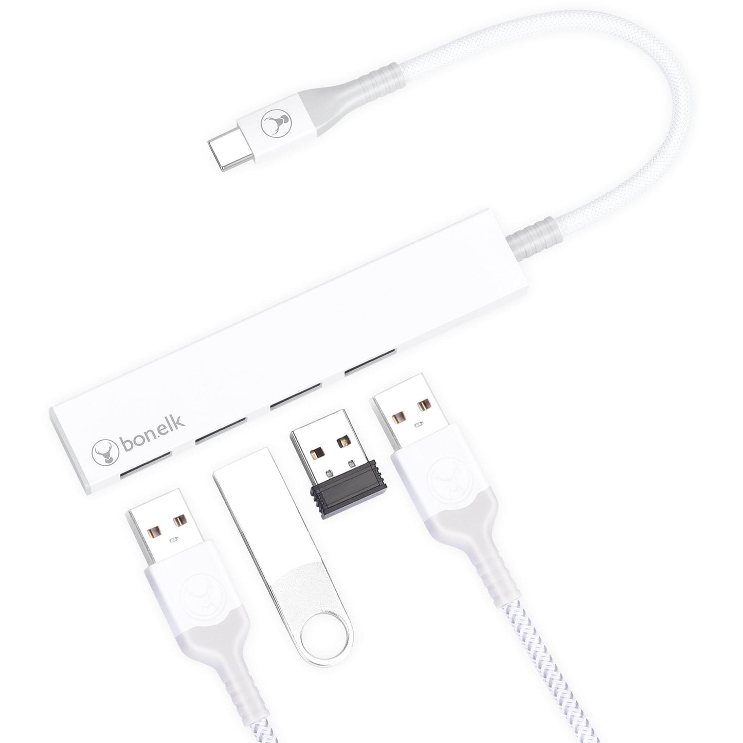 Bonelk Long-Life USB-C to 4 Port USB 3.0 Slim Hub (White)