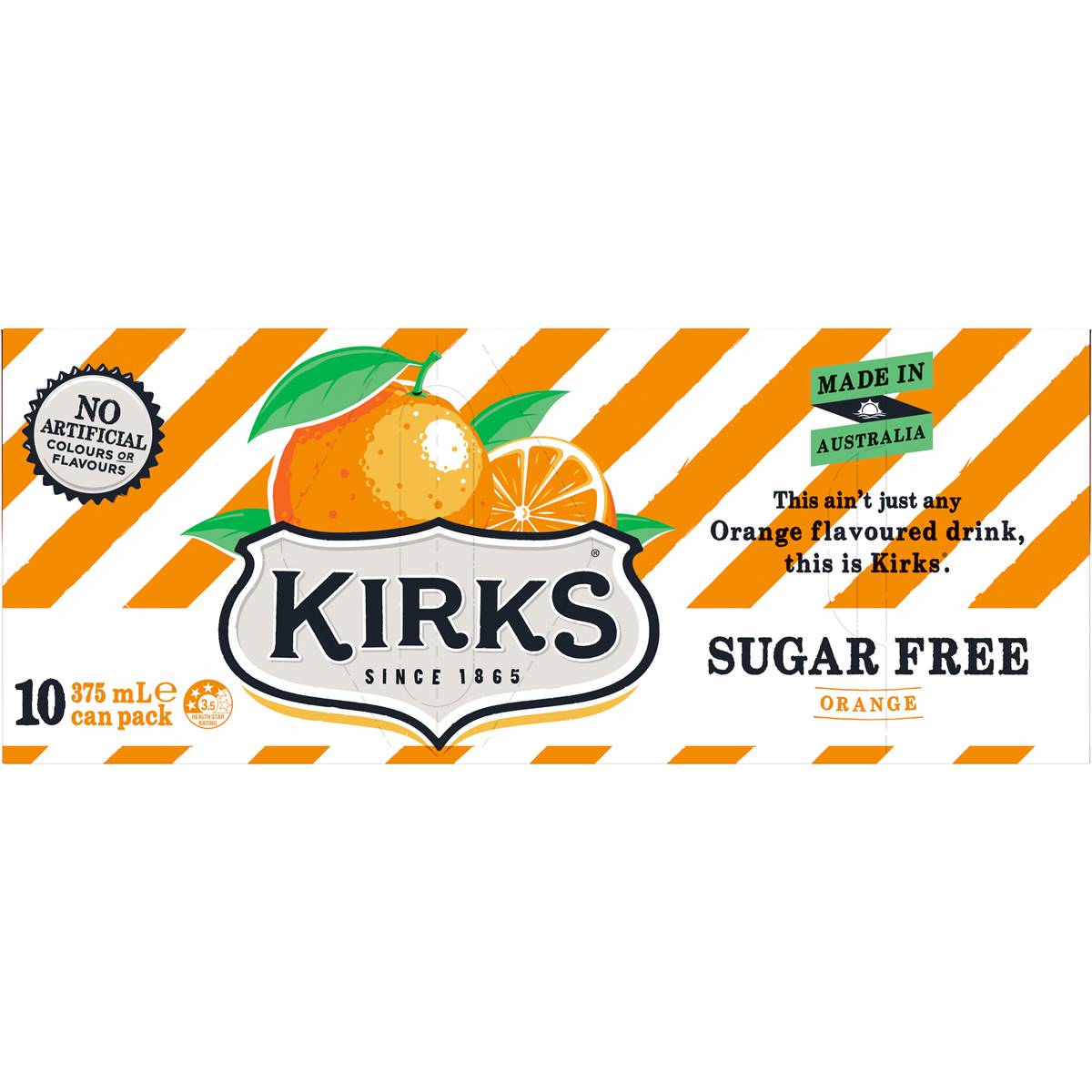 Kirks Sugar Free Orange Soft Drink Multipack Cans 375mL x 10 pack