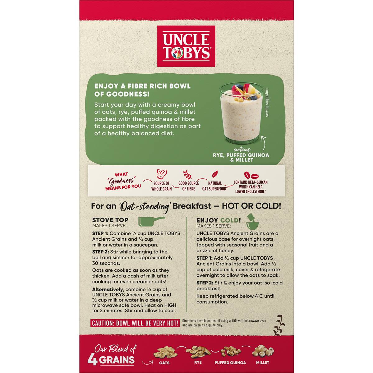 Uncle Tobys Rolled Oats Ancient Grains Rye, Puffed Quinoa & Millet 490g