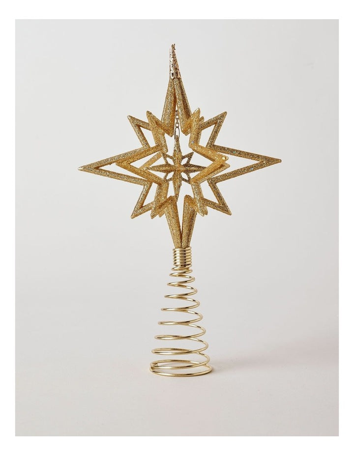 Heirloom Christmas 3D Glitter Gold Star Tree Topper