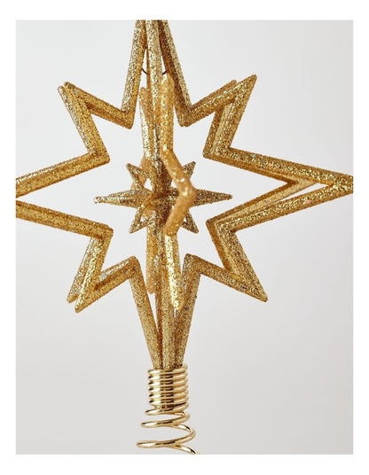 Heirloom Christmas 3D Glitter Gold Star Tree Topper