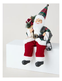 Heirloom Christmas Flannel Faux Fur Sitting Santa with Lantern 30cm in Red/Black