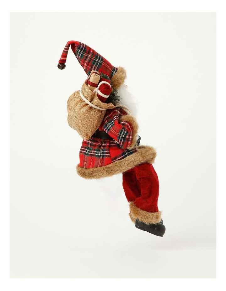 Heirloom Christmas Flannel Faux Fur Sitting Santa with Lantern 30cm in Red/Black