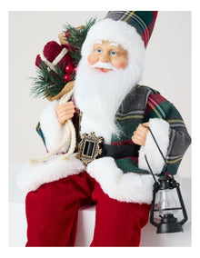 Heirloom Christmas Flannel Faux Fur Sitting Santa with Lantern 30cm in Red/Black