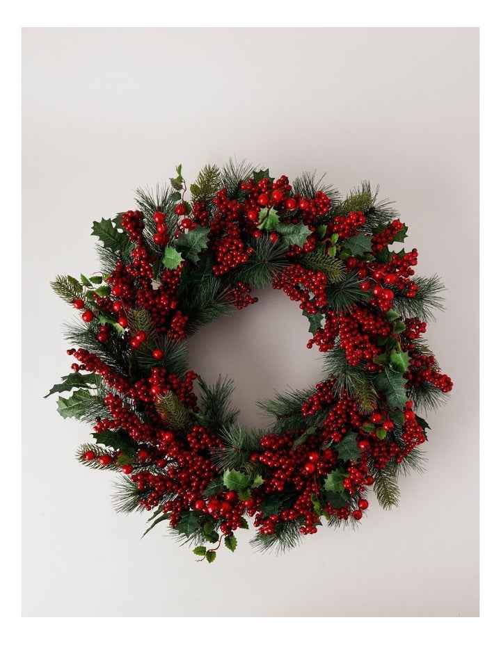 Heirloom Christmas 71cm Traditional Red Berries withPlastic Leaves Wreath