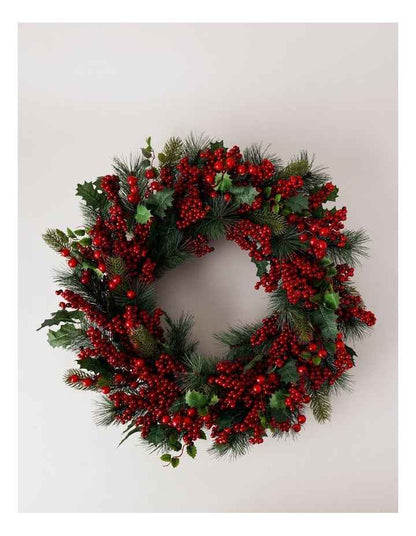 Heirloom Christmas 71cm Traditional Red Berries withPlastic Leaves Wreath