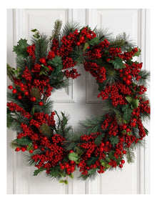 Heirloom Christmas 71cm Traditional Red Berries withPlastic Leaves Wreath