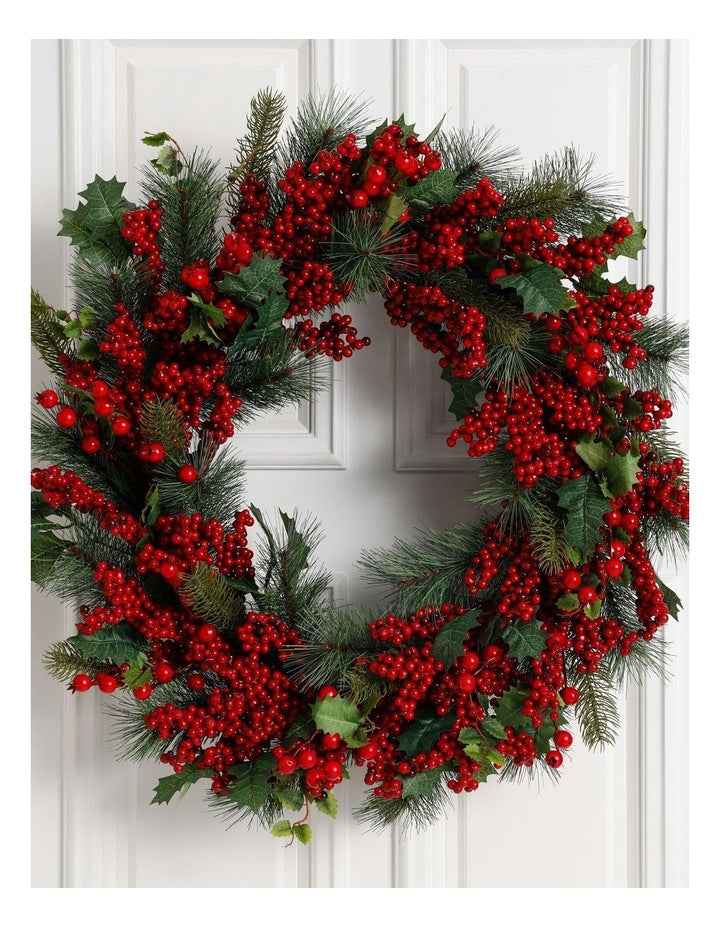Heirloom Christmas 71cm Traditional Red Berries withPlastic Leaves Wreath