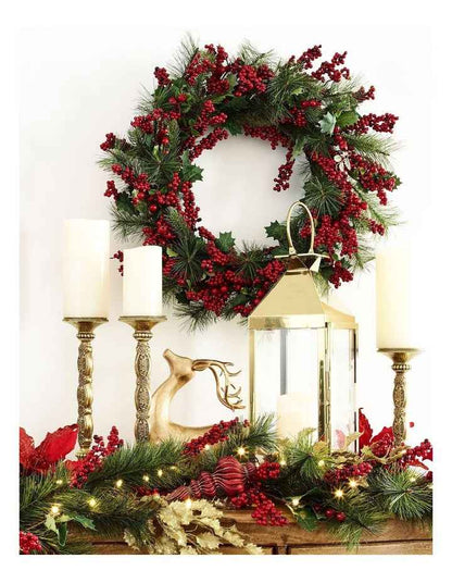 Heirloom Christmas 71cm Traditional Red Berries withPlastic Leaves Wreath