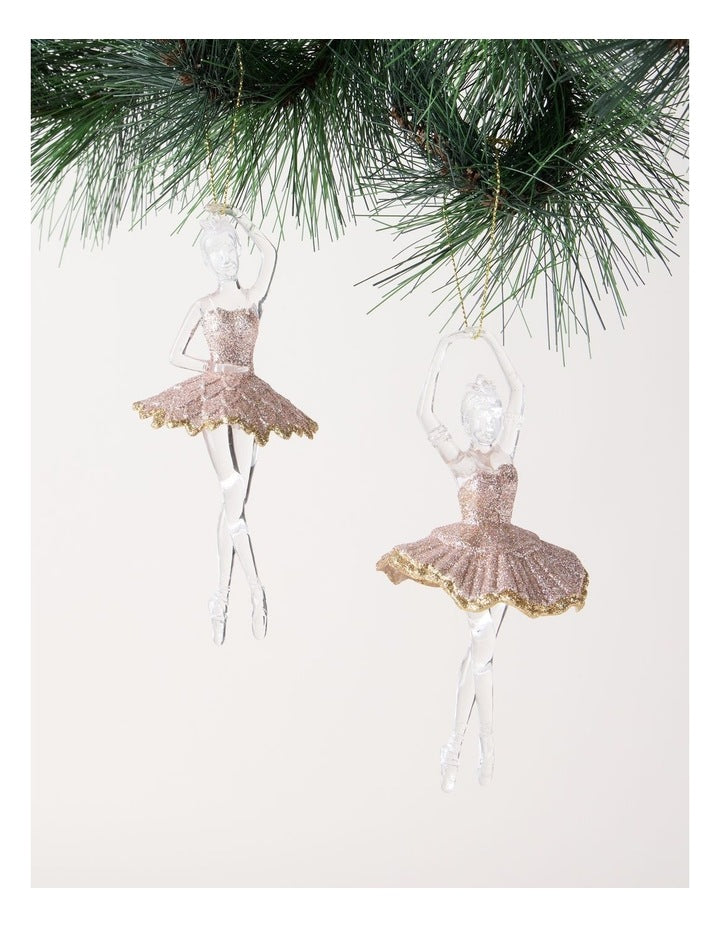 Luxe Christmas Pink Plastic Glitter Ballerina Wearing Glitter Pink Tutu Assorted
