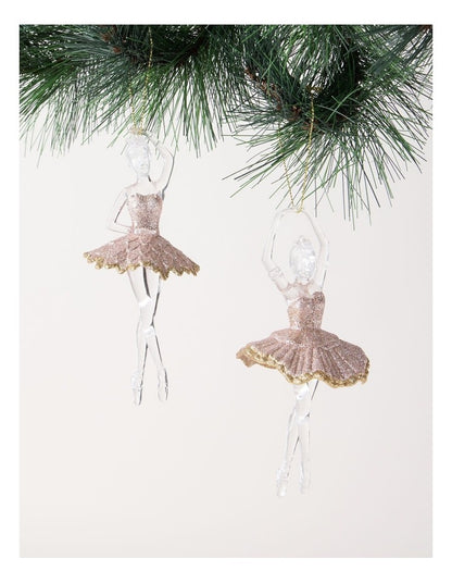 Luxe Christmas Pink Plastic Glitter Ballerina Wearing Glitter Pink Tutu Assorted