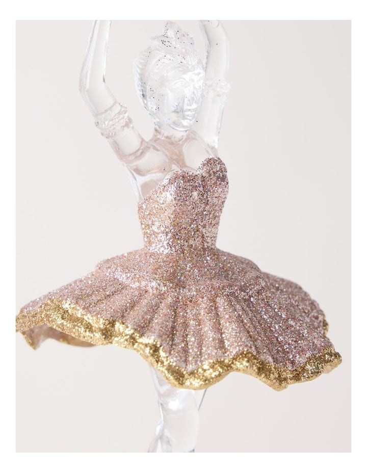Luxe Christmas Pink Plastic Glitter Ballerina Wearing Glitter Pink Tutu Assorted
