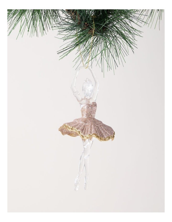 Luxe Christmas Pink Plastic Glitter Ballerina Wearing Glitter Pink Tutu Assorted