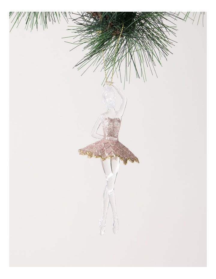 Luxe Christmas Pink Plastic Glitter Ballerina Wearing Glitter Pink Tutu Assorted