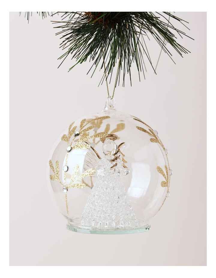 Luxe Christmas Glass Decorative Bauble withAngel Inside 10cm