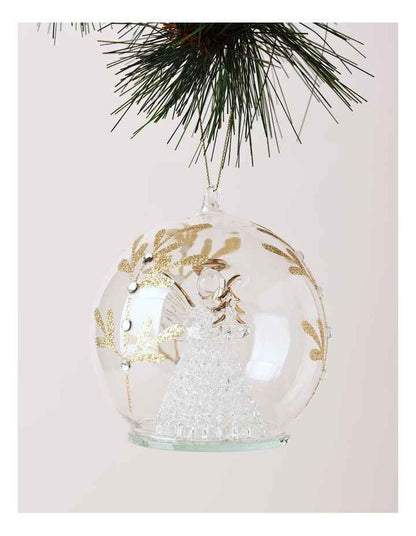 Luxe Christmas Glass Decorative Bauble withAngel Inside 10cm