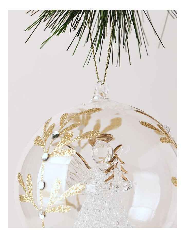 Luxe Christmas Glass Decorative Bauble withAngel Inside 10cm