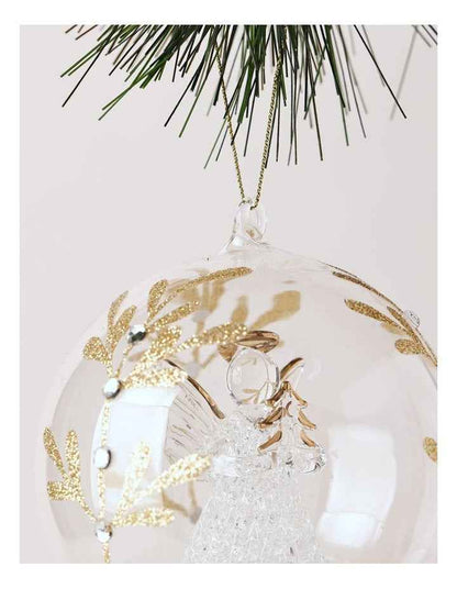 Luxe Christmas Glass Decorative Bauble withAngel Inside 10cm