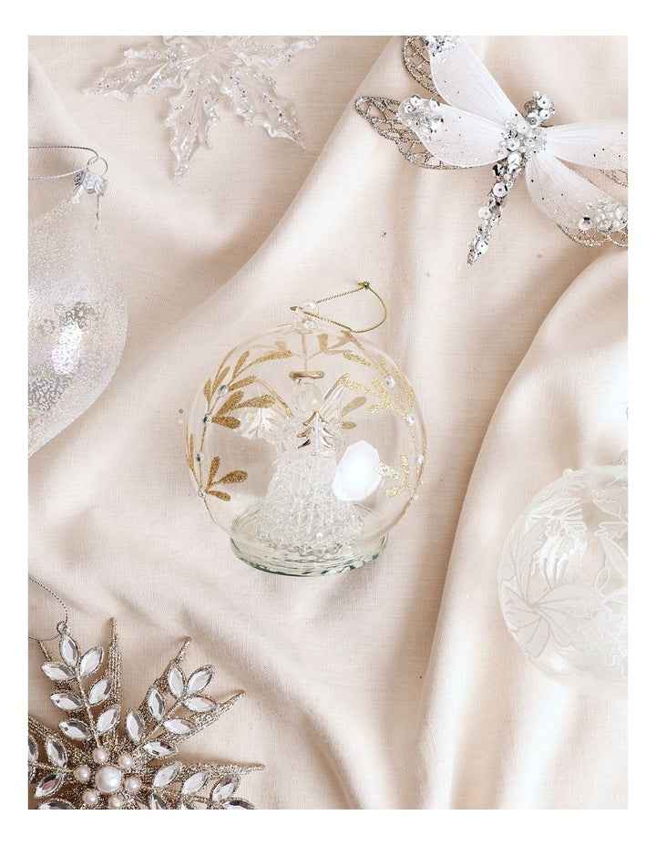 Luxe Christmas Glass Decorative Bauble withAngel Inside 10cm
