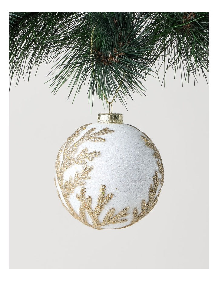 Eucalyptus Christmas White Styrofoam Ball withPale Gold Leaves