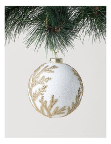 Eucalyptus Christmas White Styrofoam Ball withPale Gold Leaves