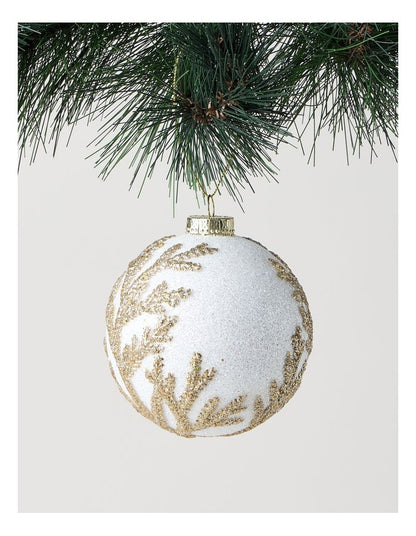 Eucalyptus Christmas White Styrofoam Ball withPale Gold Leaves