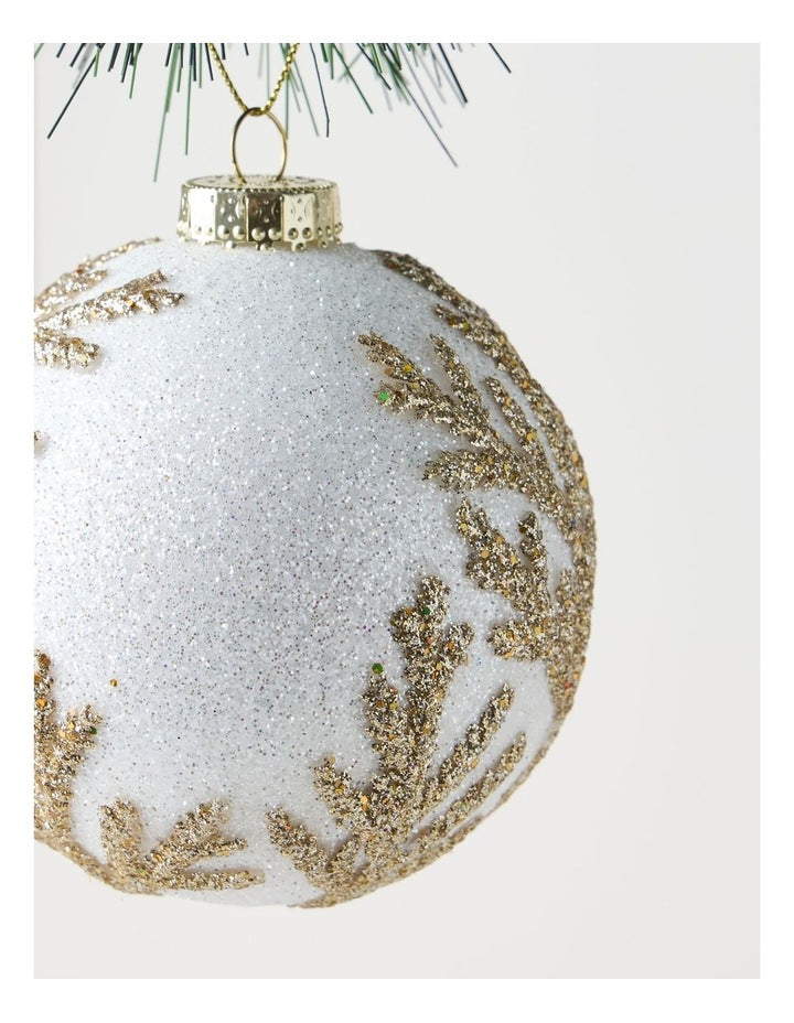 Eucalyptus Christmas White Styrofoam Ball withPale Gold Leaves