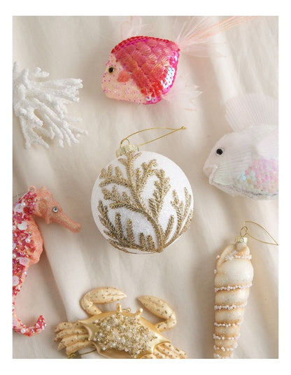 Eucalyptus Christmas White Styrofoam Ball withPale Gold Leaves