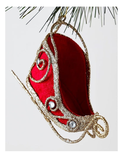 Heirloom Christmas Gold Glitter Wire Sleigh with Red Fabric