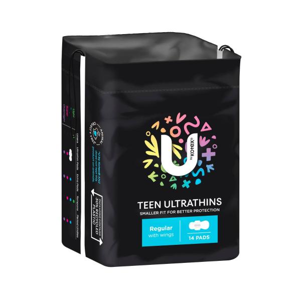U BY KOTEX PADS ULTRA THIN TEEN REGULAR WITH WINGS 14PK