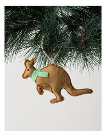 Eucalyptus Christmas 8cm Light Brown Fabric Stitched Kangaroo Wearing A Green Scarf