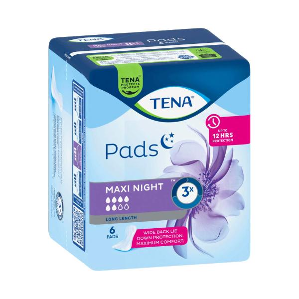 TENA INCONTINENCE NIGHT PADS MAXI LONG 6PK