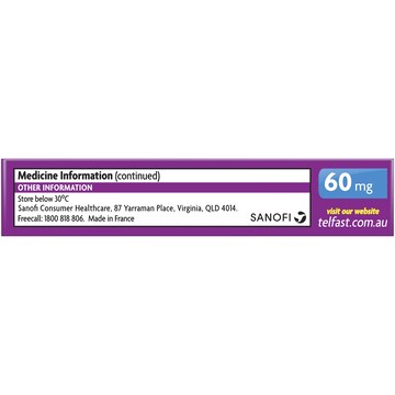 Telfast Hayfever Allergy Relief 60mg Antihistamine Tablets 20 pack