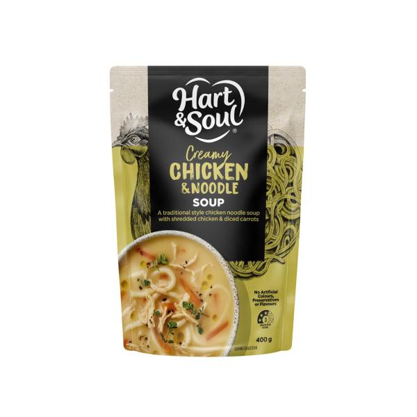 HART & SOUL POUCH SOUP CREAMY CHICKEN & NOODLE 400G
