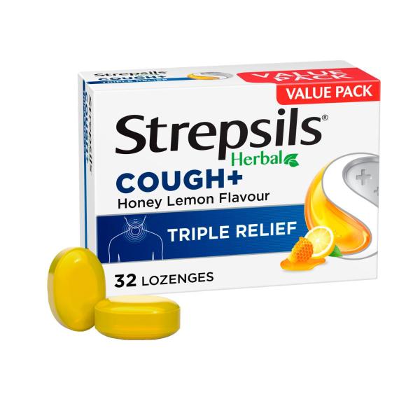 STREPSIL HERBAL BLOCKED NOSE SORE THROAT HONEY LEMON 32PK