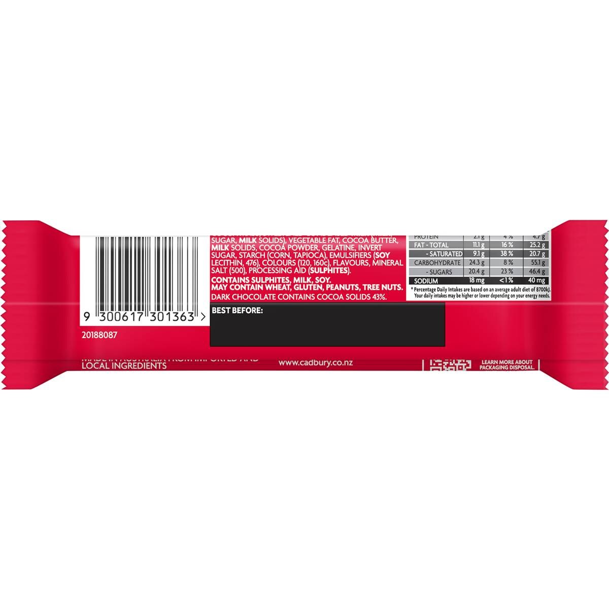 Cadbury Cherry Ripe Dark Chocolate Bar 44g