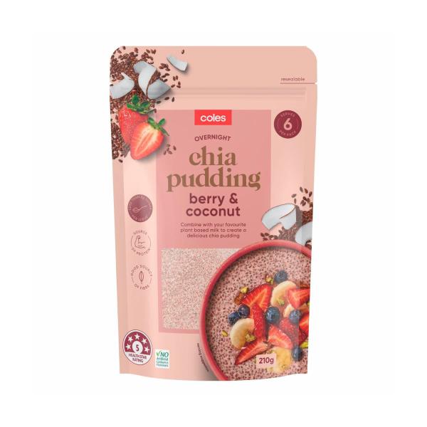 COLES OVERNIGHT CHIA PUDDING BERRY & COCONUT 210G