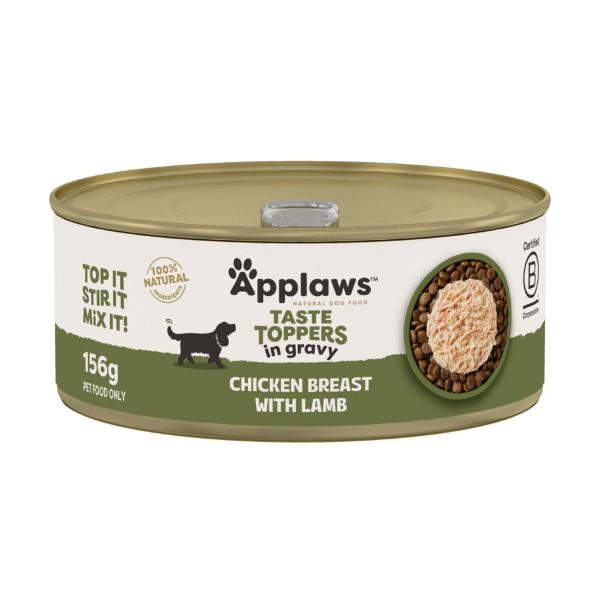 APPLAWS TASTE TOPPERS DOG TIN CHICKEN BREAST WITH LAMB IN GRAVY DOG FOOD 156 GRAM