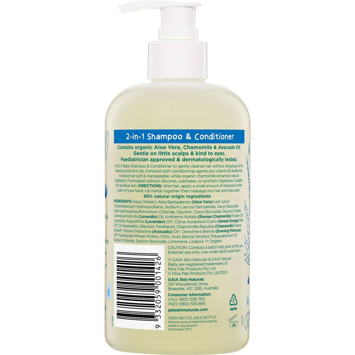 Gaia Natural Baby 2-In-1 Shampoo & Conditioner 500mL
