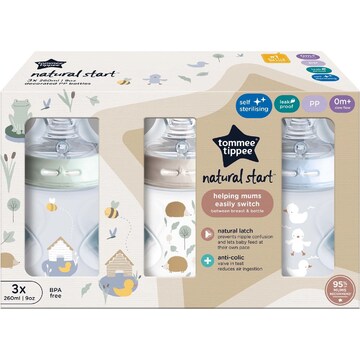 Tommee Tippee Natural Start Baby Bottles 0+M 260mL 3 pack